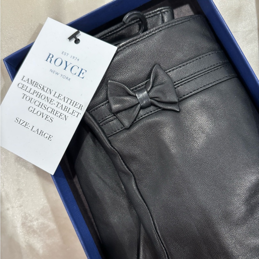 ROYCE New York Black Lambskin Leather Touchscreen Gloves